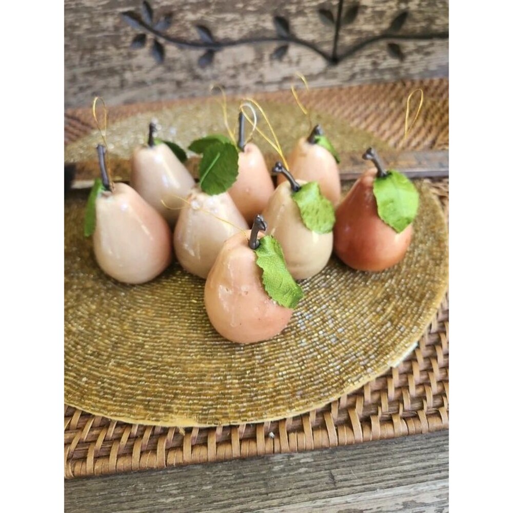 8 pears, wax apples, lifelike colors, papier mache or acylic